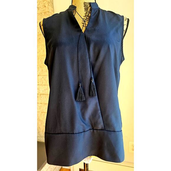 Brooks Brothers Sleeveless Sash Tie Navy Blue Blouse, New, Sz 8 - Picture 1 of 10